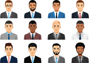 People Icons Set. Team Concept. Diverse business men and women avatar icons. Vector illustration of flat design people characters.
