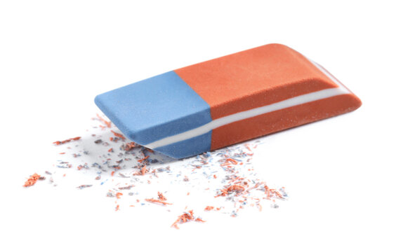 One eraser and scraps isolated on white
