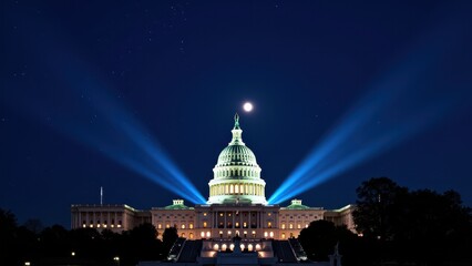 Obraz premium Capitol Building, Night view of Capitol Building adorned with starlight moonlight and spotlights enhancing the structure