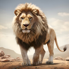 Obraz premium Majestic African Lion in the Desert. A Powerful Wildlife Portrait