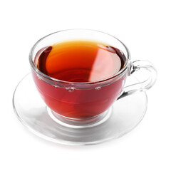 Refreshing black tea in cup isolated on white