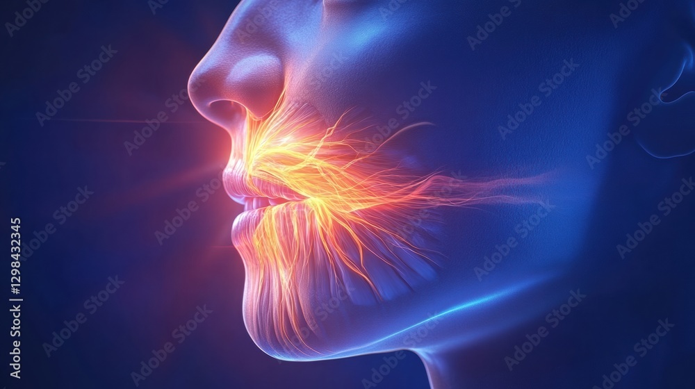 Aufkleber Visualization of neural pathways in the human face highlighting facial muscles and sensory connections. Generative AI