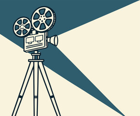 Retro cinema projector on poster. Vector