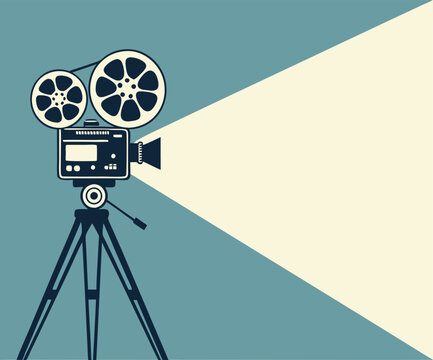Retro cinema projector on poster. Vector