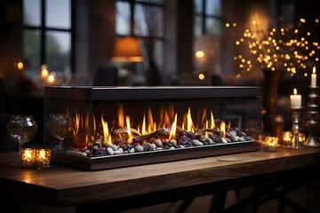 Modern Glass Fireplace.  Cozy and Elegant Home Decor