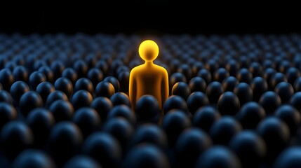 Fototapeta premium Luminous Figures Defying the Purple Tide A Conceptual Scene Emphasizing Contrast Leadership and the Courage to Be Different and Stand Out from the Crowd