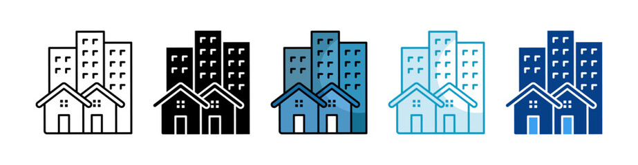 Naklejka premium Residential Building Icon Set Multiple Style Collection