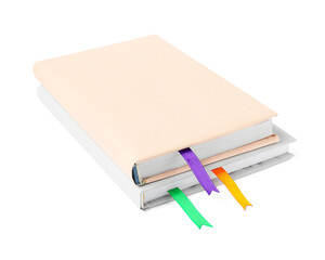 Books with ribbon bookmarks isolated on white