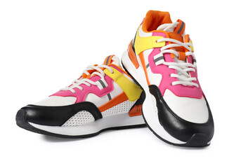 Pair of colorful sneakers isolated on white. Sportive shoes