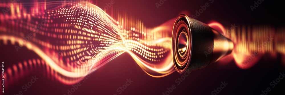 Aufkleber 3d speakers illuminating sound waves with vibrant colors in a modern music studio setting. generativ