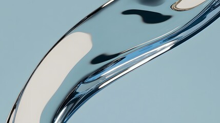 A metallic curved surface reflecting light on a blue background
