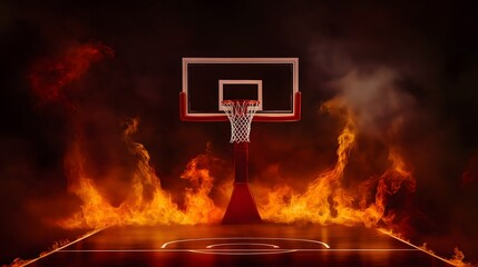 Basketball court engulfed in dramatic flames