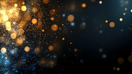 Abstract Bokeh Lights With Golden And Blue Glitter Sparkle On Dark Background