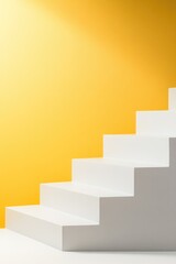 Minimalist stairs lead towards vibrant yellow wall, creating str