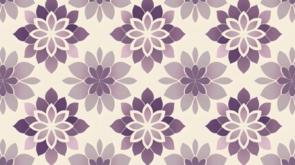 Repeating floral pattern showcasing various shades of purple flowers