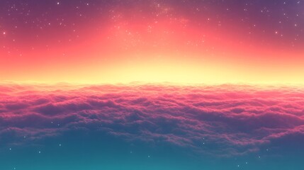 Pink and orange cloudscape with stars creating a dreamlike atmosphere