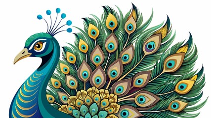 Fototapeta premium A detailed close-up of a peacock's tail feathers reveals the remarkable iridescence and intricate patterns, creating a high-quality image perfect for nature prints, wildlife illustrations, or any app