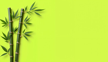 Obraz premium Green Bamboo Stalks on Lime Background with Copy Space for Zen and Eco-Friendly Design Projects
