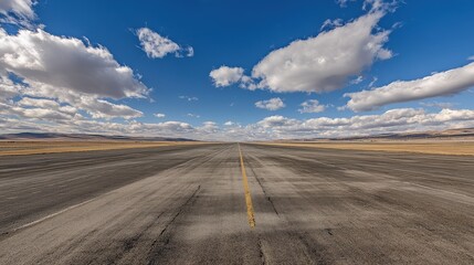 Naklejka premium Panoramic View of Deserted Airport Runway Under Midday Heatwaves