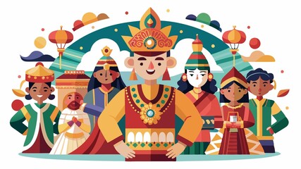 Fototapeta premium A detailed depiction of a cultural festival reveals the intricate details of traditional costumes, the diverse expressions of cultural traditions, and the lively atmosphere of these global celebratio