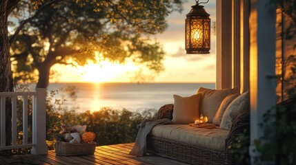 Tranquil sunset porch overlooking ocean