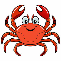 Smiling crab with cartoonish expression on white background