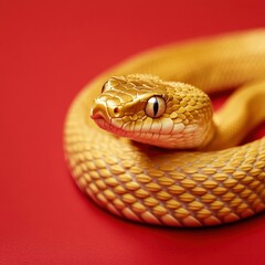 Obraz premium Golden Snake on Red Background