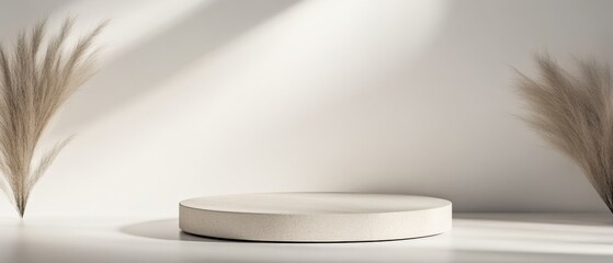 Minimalist Podium with Pampas Grass for Product Display