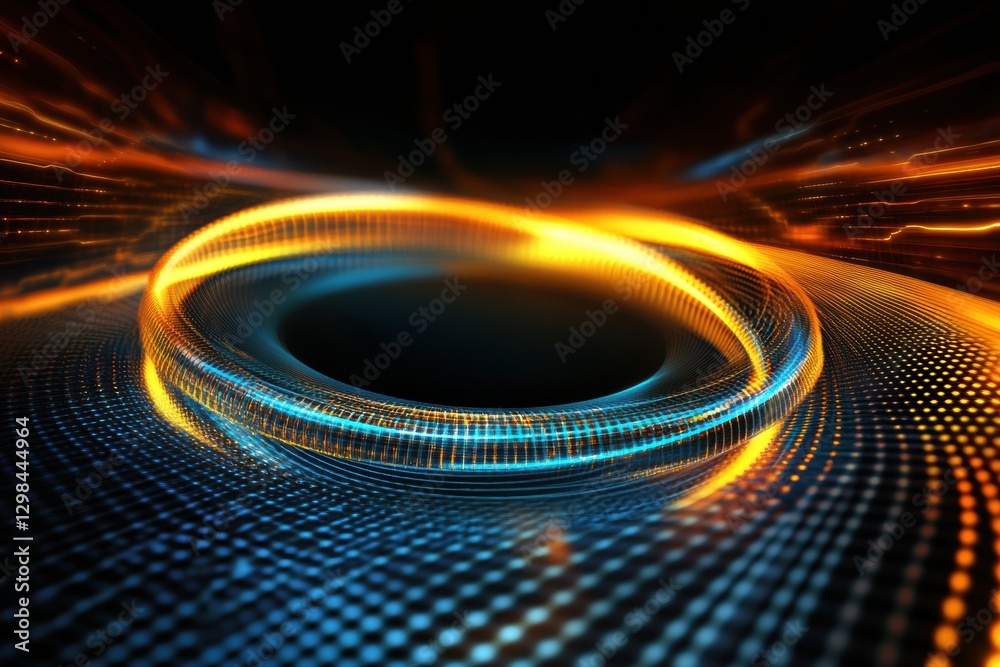 Poster Vibrant abstract swirl of blue and orange light in a dark background creating a dynamic visual experience. Generative AI