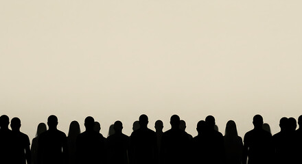 The silhouettes of multiple figures create a captivating pattern on a wall, showcasing the interplay between light and shadow while evoking a sense of mystery and presence. See Less
