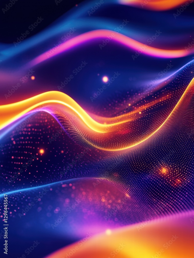 Leinwandbilder Colorful abstract waves with luminous lights create a vibrant atmosphere in a digital art composition. Generative AI