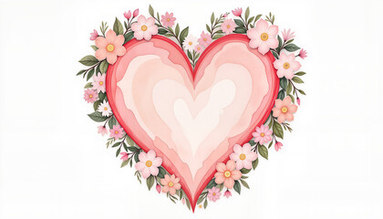 Elegant heart filled with blooming flowers and leaves, romantic decor