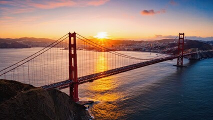 Aerial Sunset View of the Golden Gate Bridge and Cityscape