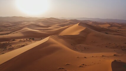 Spectacular Desert Dunes Illuminated by the Warm Sunlight Creating an Idyllic Majestic Landscape