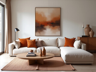 Elegant living room design featuring modern sofa cozy home interior decor warm ambiance contemporary style