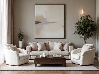 Elegant living room interior design modern home photography cozy atmosphere wide-angle view minimalist aesthetic