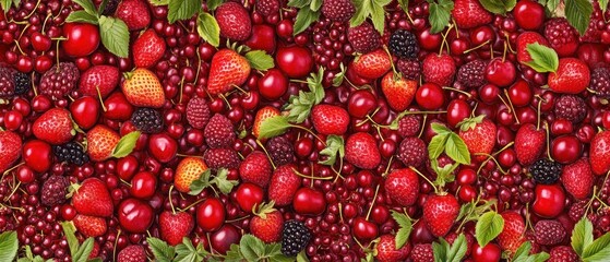 Close-up of a Vibrant Assortment of Red Berries and Cherries