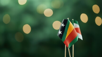 Flags of Saint Kitts and Nevis against a Bokeh Background