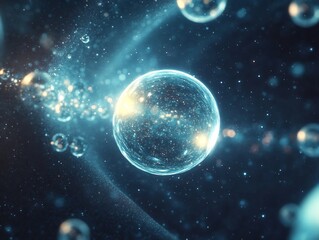 Obraz premium glowing transparent spheres floating in deep futuristic space