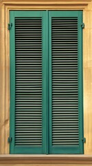 Classic Green Wooden Shutters on Yellow Wall Building Exterior
