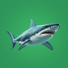 Fototapeta premium Great White Shark 3D Render Ocean Predator Chroma Key Green Background