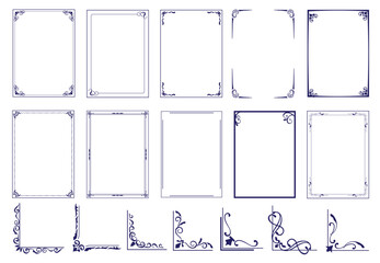 Vector set of simple frames, borders and decorative corners, simple line frames with double stroke .eps