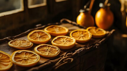 Dried Orange Slices Rustic Wooden Box Still Life