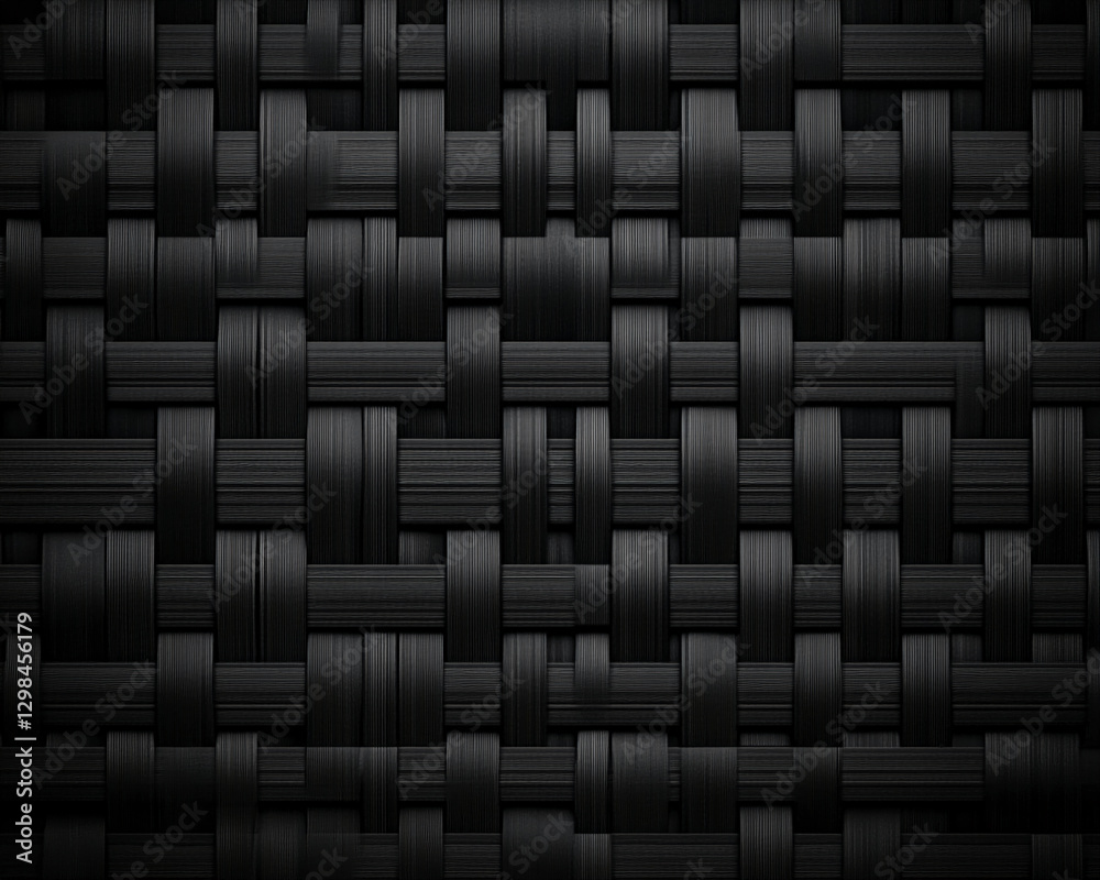 Poster close-up of a textured black woven surface, showcasing interwoven patterns that represent elegance, 