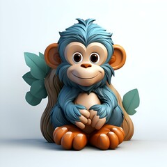 Adorable 3D Render of a Blue Cartoon Monkey