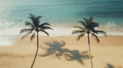 Obraz premium Tropical Beach at Sunrise with Palm Tree Shadows on Sand
