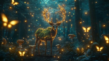 Enchanted Forest Deer: A Magical Night in Nature