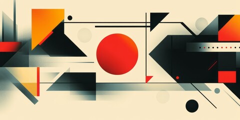 Obraz premium Abstract composition of geometric shapes with red circular focal point