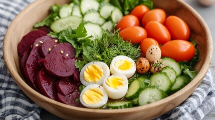 Vibrant Beetroot, Cucumber, Tomato & Egg Salad Bowl