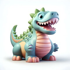 Obraz premium Adorable Cartoon Dinosaur. 3D Render of a Playful. Happy Dinosaur